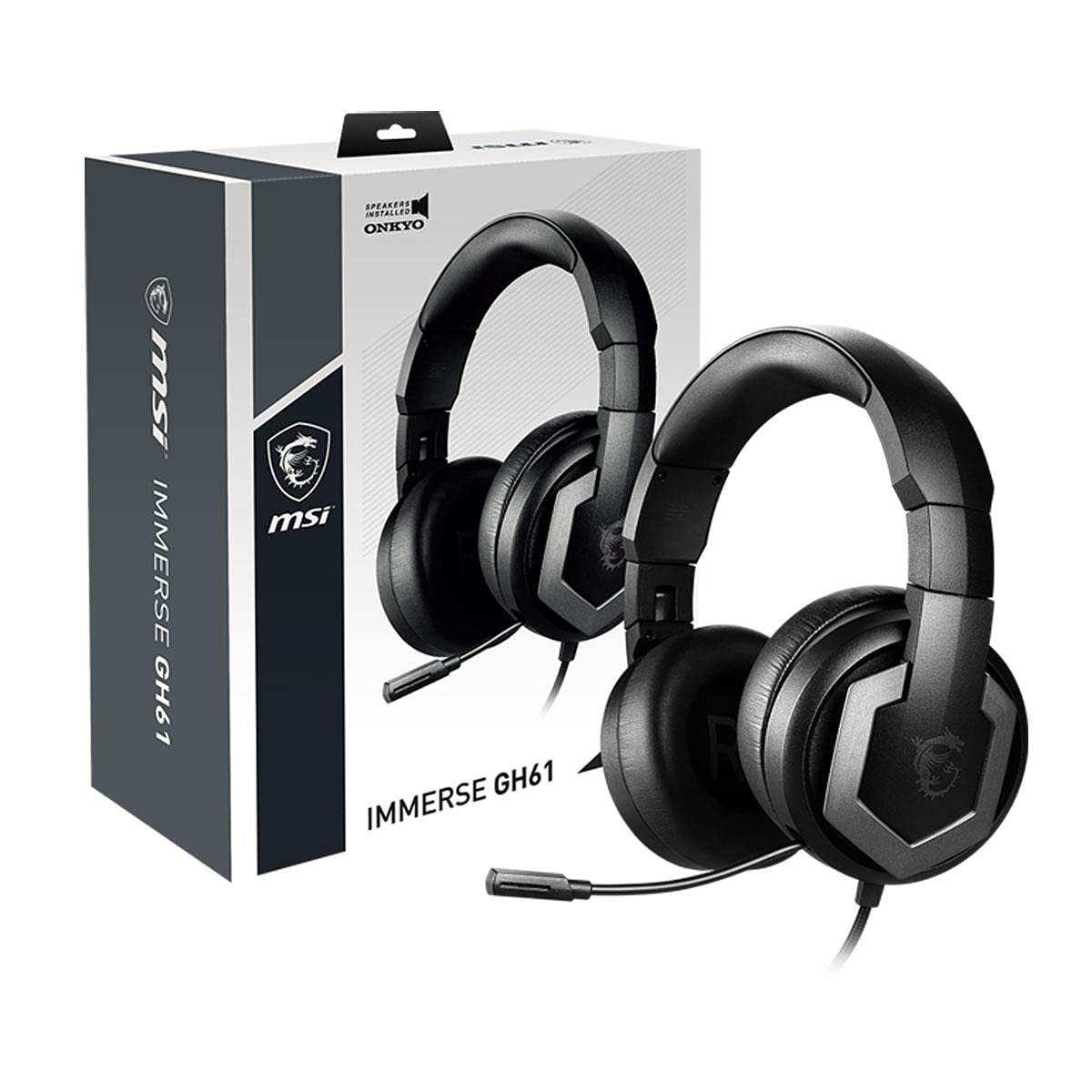 MSI Immerse GH61 Gaming Headset, Hi-Res Virtual 7.1 Surround Sound, Built-in ESS DAC & AMP, 3D Audio, Swappable Ear Cushions, 3.5mm Jack/USB, Carrying Case Included, PC/Mac/PS4/Xbox