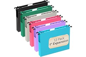 NORDUN Plastic Extra Capacity Hanging File Folders Letter Size,1 Inch Expansion,12 Pack Reinforced Heavy Duty Hanging Folders,File Cabinet Folders,Expandable Hanging File Folder,Assorted Colors