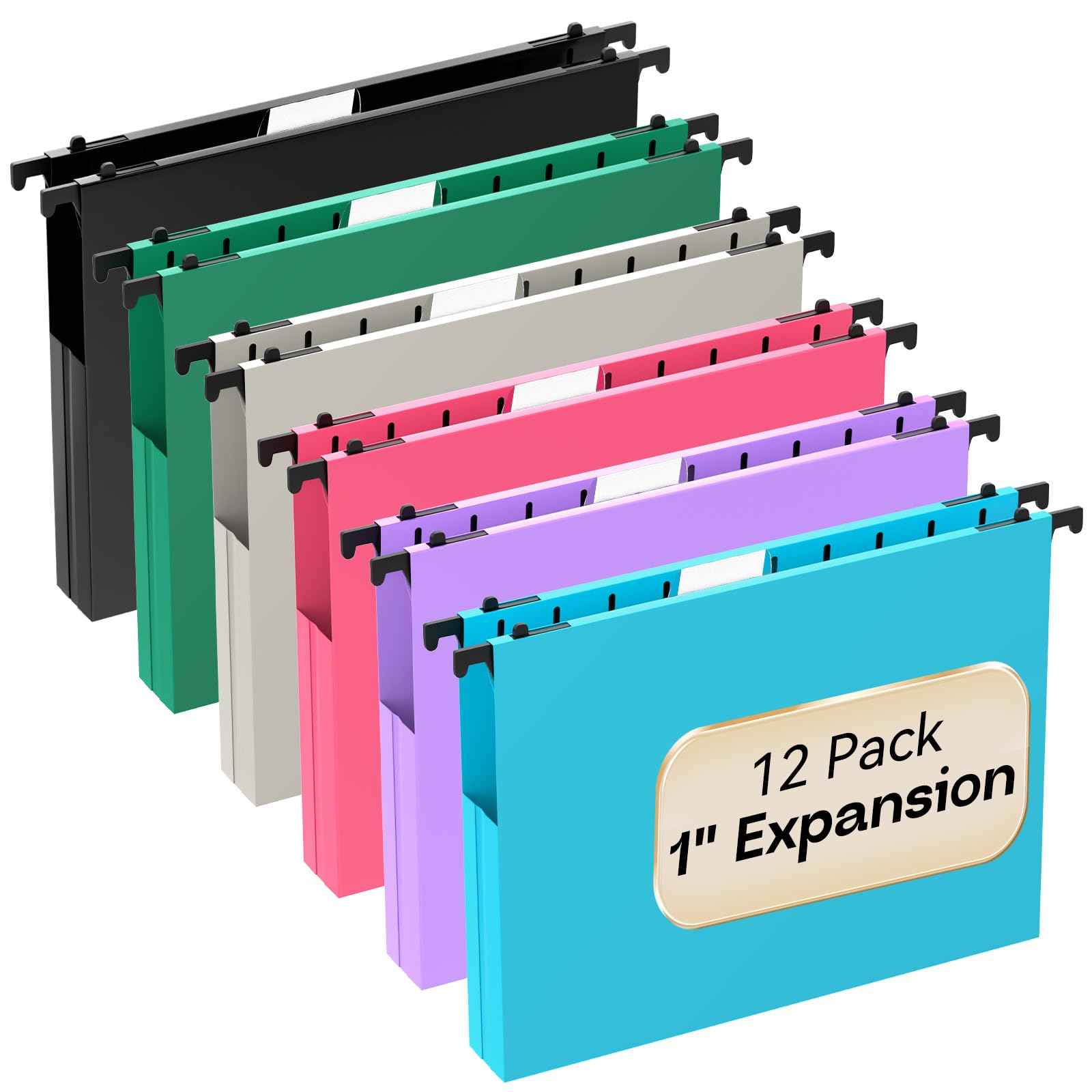 Photo 1 of NORDUN Plastic Extra Capacity Hanging File Folders Letter Size,1 Inch Expansion,12 Pack Reinforced Heavy Duty Hanging Folders,File Cabinet Folders,Expandable Hanging File Folder,Assorted Colors