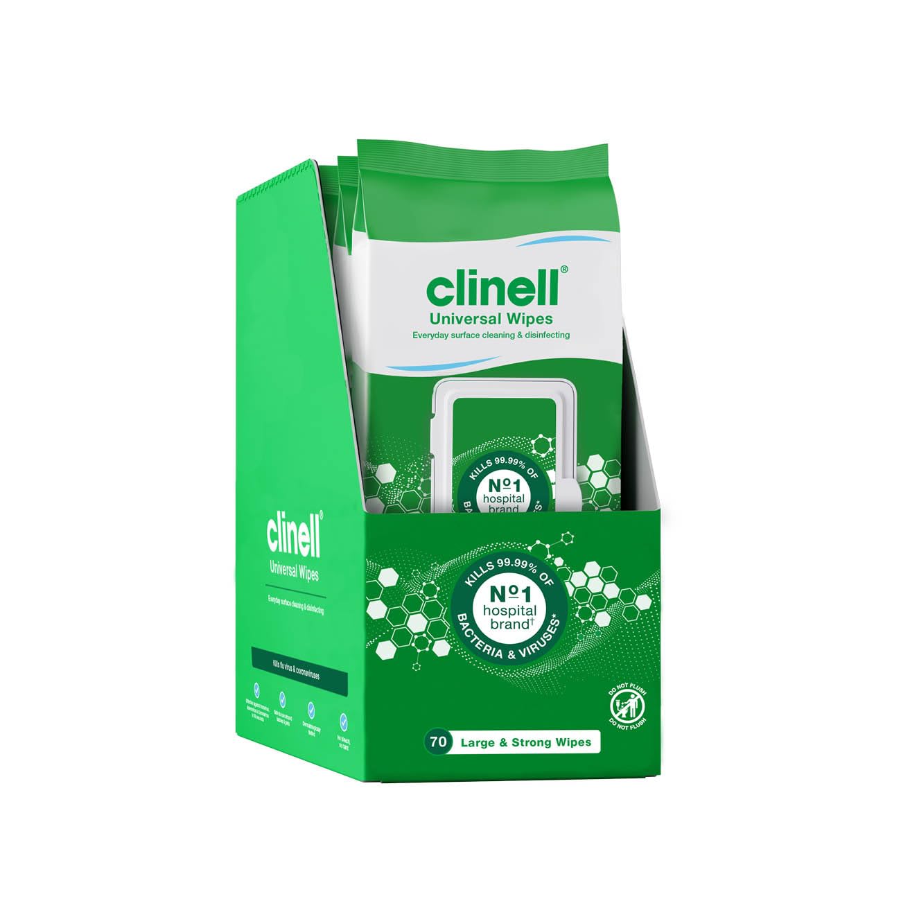 Clinell Universal Cleaning and Disinfecting Wipes for Home - Pack of 4 - 70 XL per Pack (280 Wipes) - with Moisture Lock Lid - Kills 99.99% of Germs, Antimicrobial, Quick Action, White, Neutral Scent