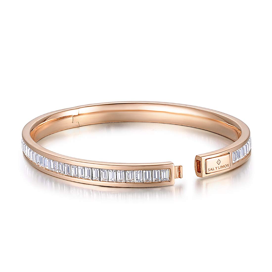 Santuzza Rose Gold Plating Bangle Brass Enamel Crystal Bracelet Ideal Jewelry Gift for Women Girls
