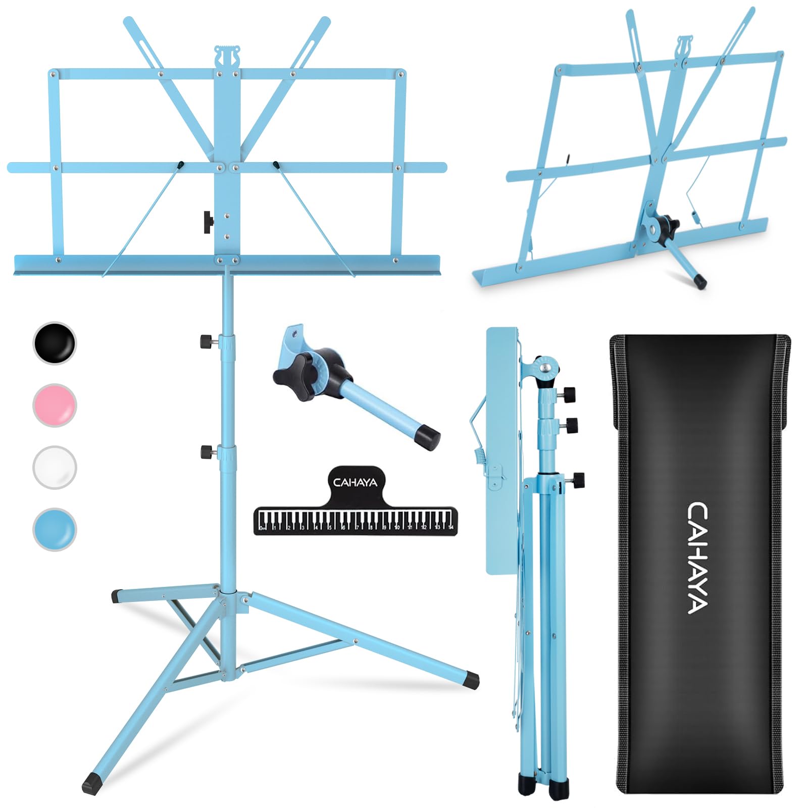 CAHAYA Sheet Music Stand Metal Portable with Carrying Bag, Sheet Music Folder, Projector Stand, Portable Podium Stand, Laptop Stand Blue, CY0204-3
