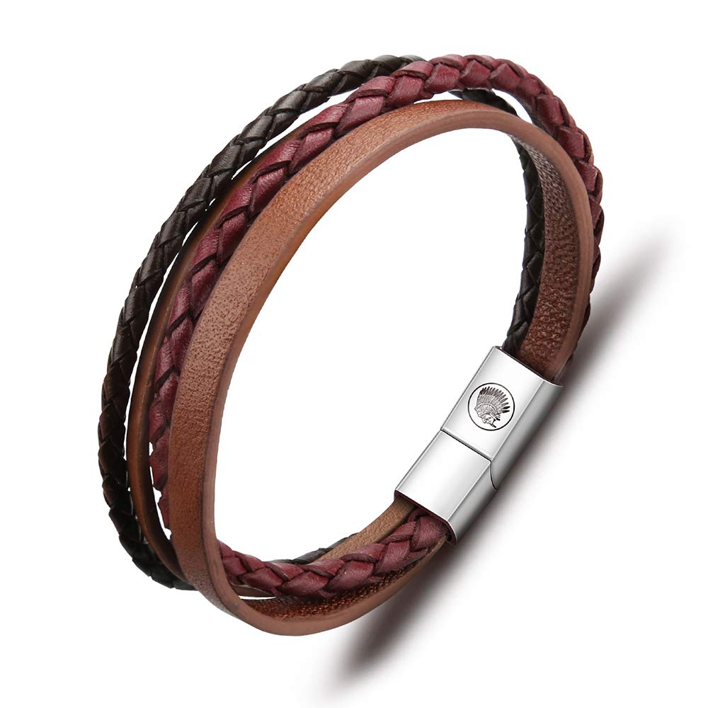 Casisto.J Mens Leather Bracelet – Classic Handmade Braided Black & Brown Cuff Bracelet with Engraved Magnetic Clasp Free Jewelry Gift Boxed — image 1