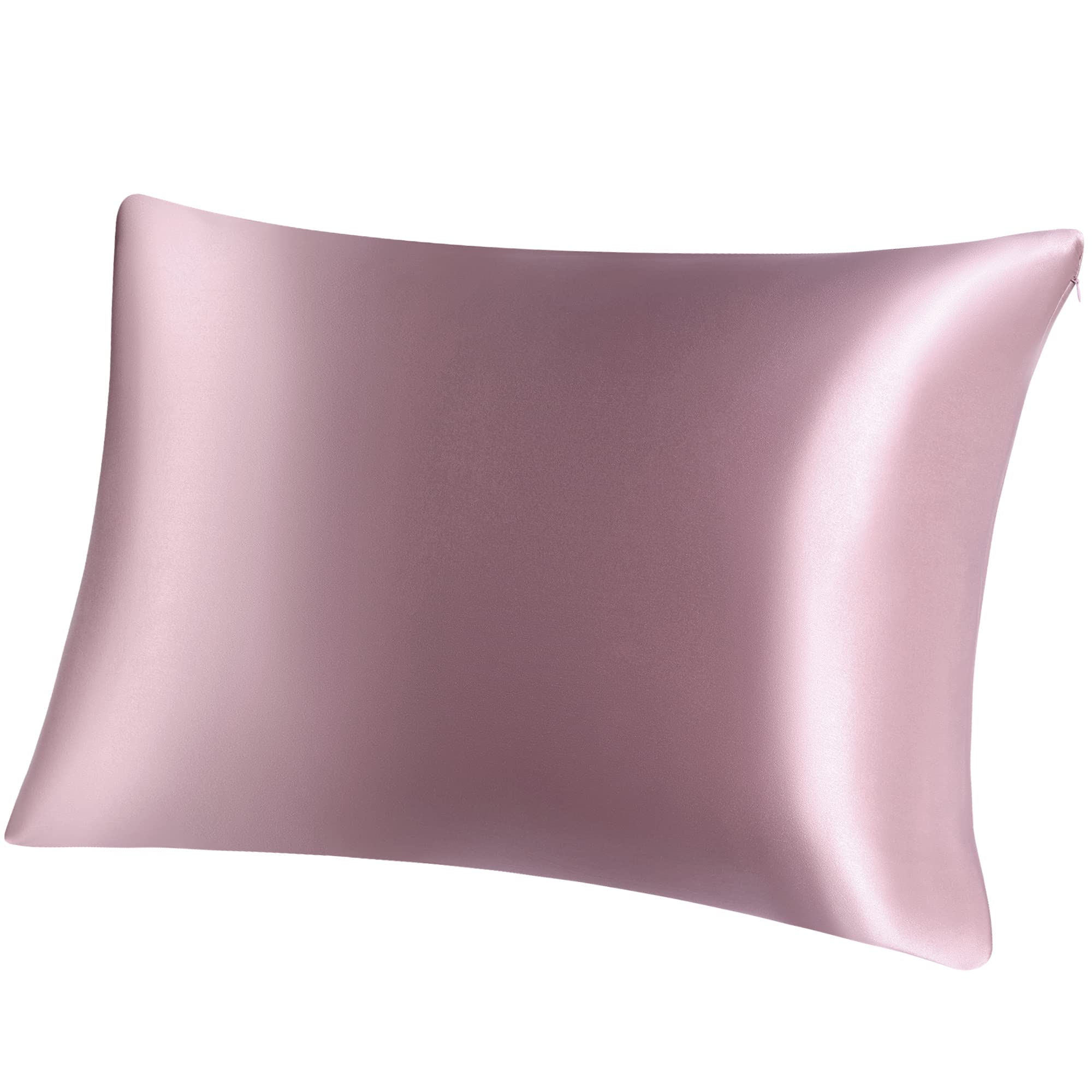 PiccoCasa 100% Silk Pillowcase for Hair and Skin, Both Side 400 Thread Count 19 Momme Silk Pillow Cases with Hidden Zipper, 1 Pc Mauve Pink 50x75cm