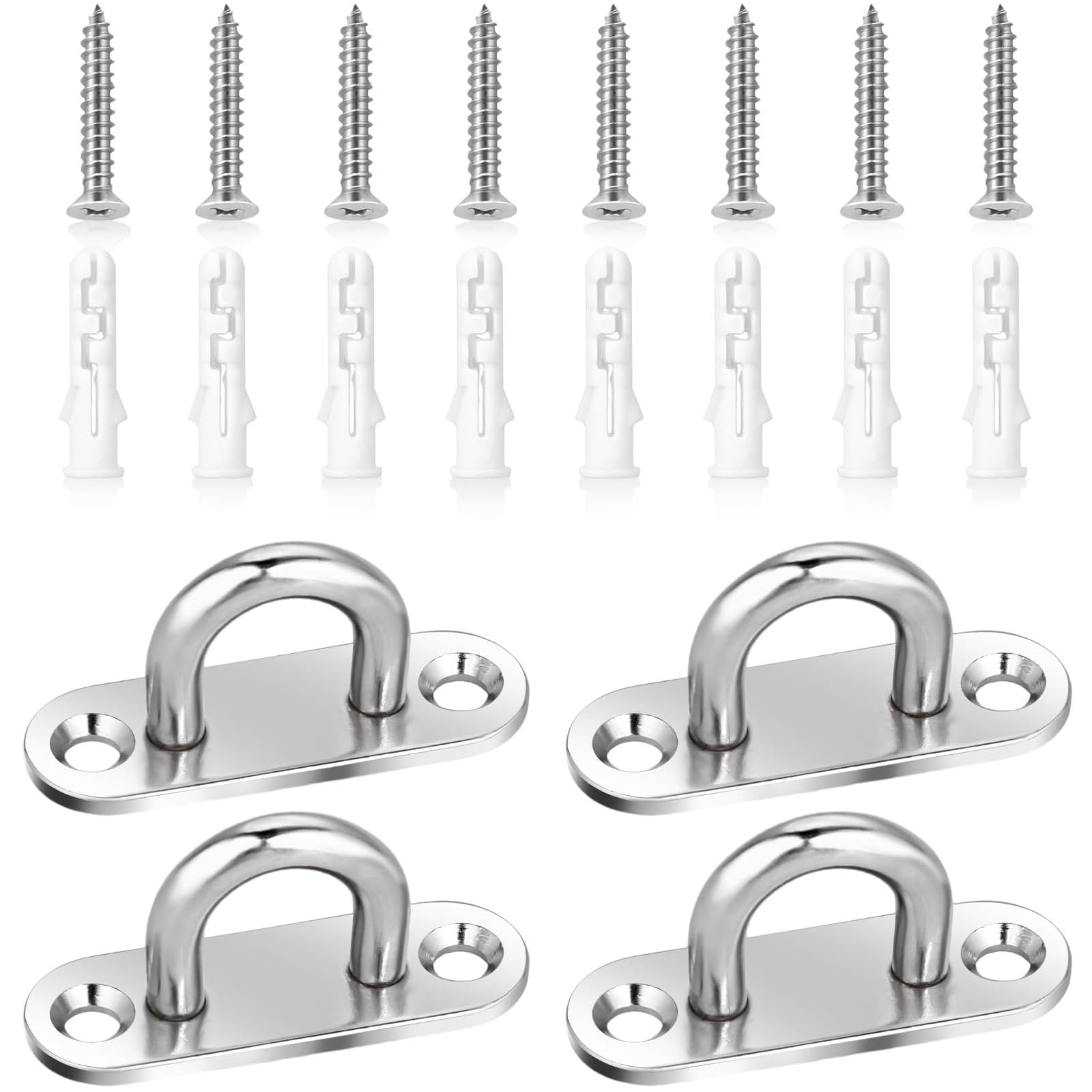 4 Pcs Pad Eye Plate Heavy Duty Stainless Steel Pad Eye Plate U Hooks Wall Mount Marine Hardware Hooks Ceiling Hook with Screws