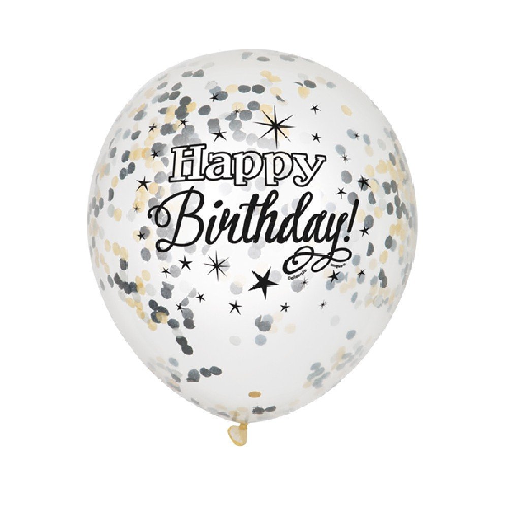 Unique Party 58285 - Foil Silver Glittering Birthday Confetti Balloons, Pack of 6, 12"