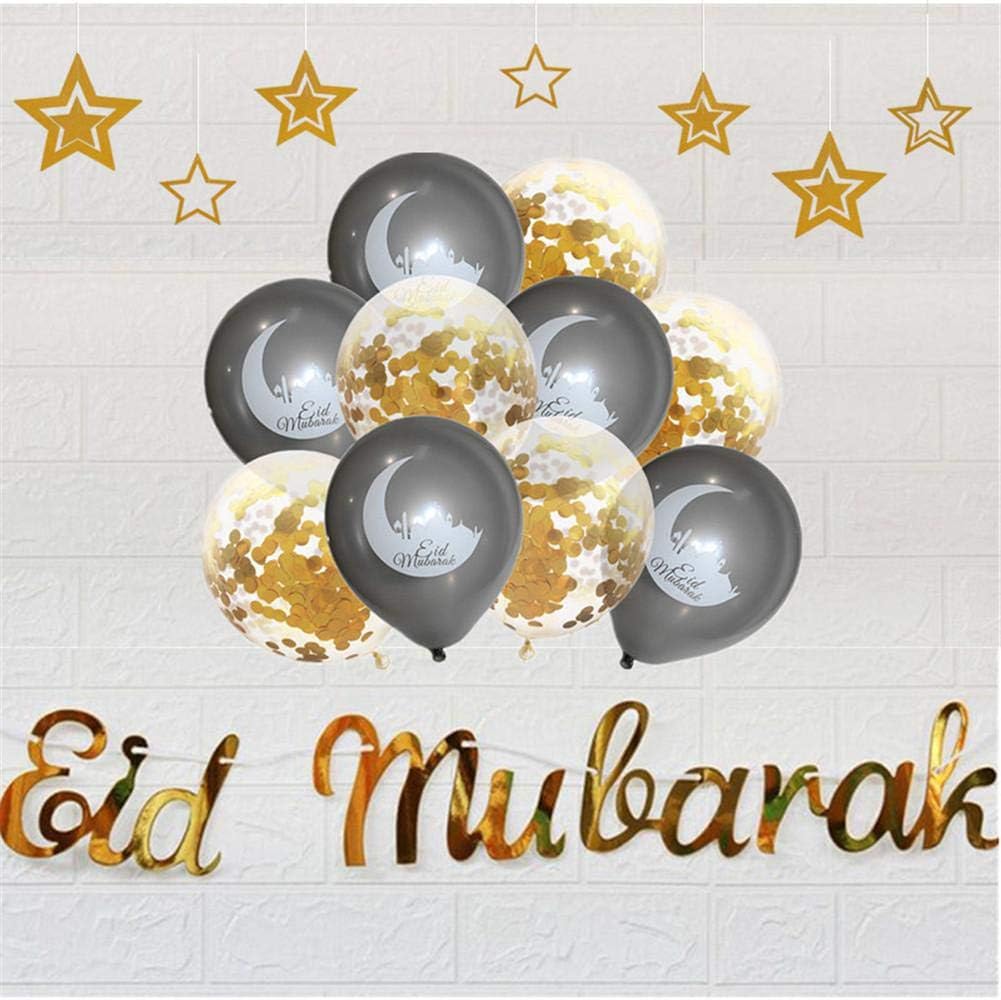 Ramadan Decor Set-10PCS Sequin Balloons,"Eid Mubarak" Letter Banner Set and 1PCS Star and for Party Wedding Decoration Celebration