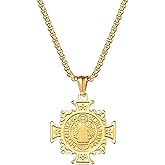 OIDEA Vintage St Benedict Medals Necklace: Stainless Steel Cross Pendant Christian Sacramental Medal Ward off Evil Protection Jewelry Religious Gift for Men Women