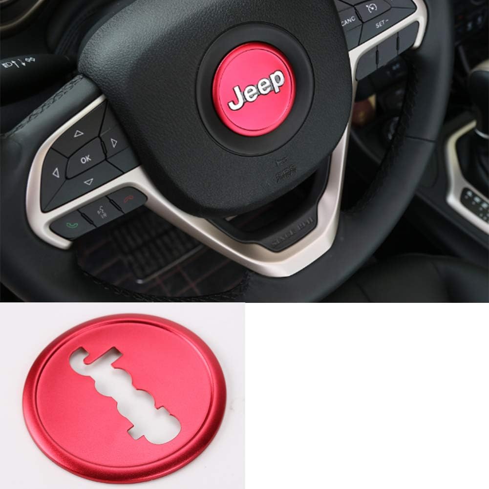 Nkcar Aluminum Alloy Red Car Steering Wheel Decoration Cover for Jeep Renegade 2014-2016