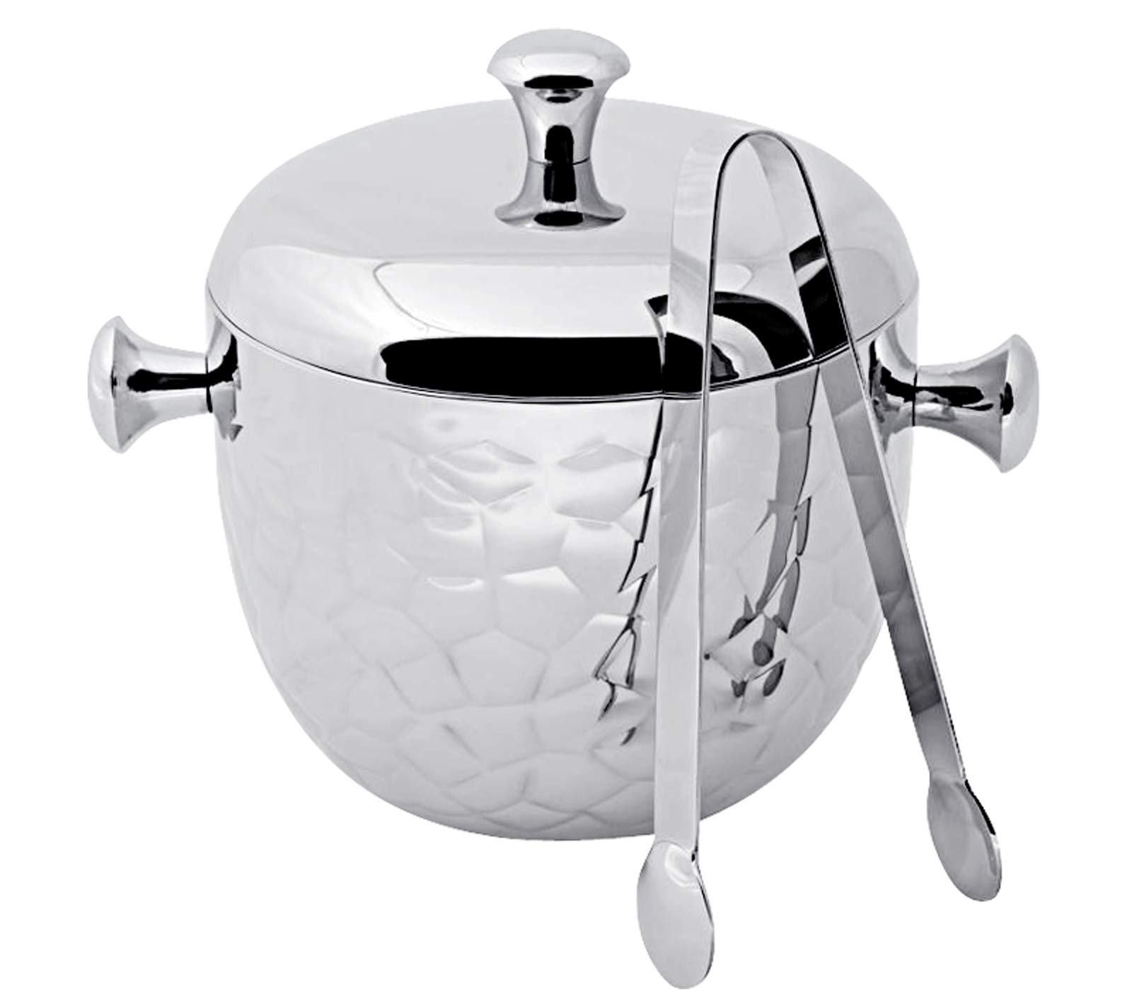 EDZARD Ice Bucket Rico, with lid and ice Tongs, Stainless Steel high Gloss Polished, Hammered, Height 21 cm