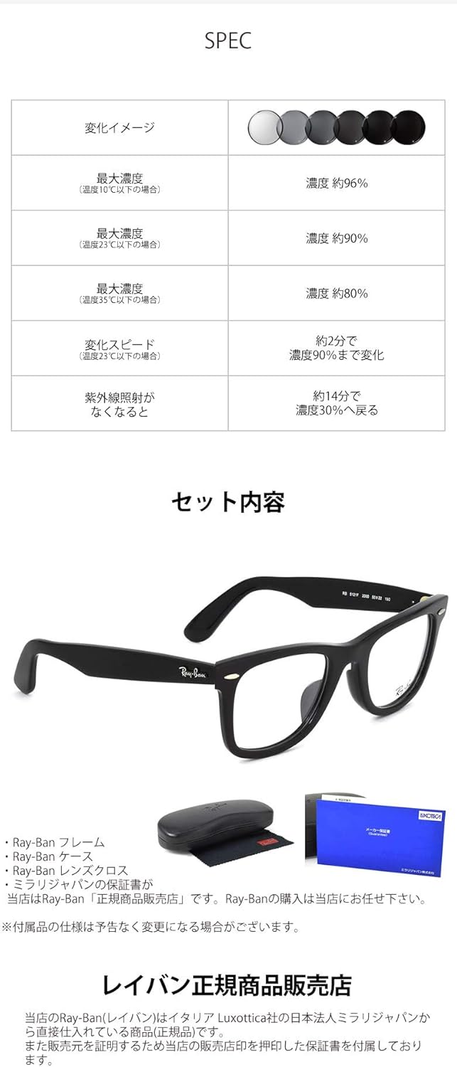 Amazon か つ て な い 体 験 車の中でも色は変わる レイバン 新世代調光レンズ Art Gray Xa セット Ray Ban Wayfarer メガネフレーム Rx5121f 00 50サイズ ファッション眼鏡 通販