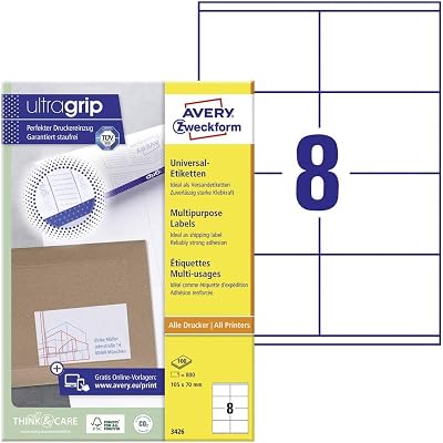 Avery Zweckform A4 White Labels Inkjet Laser 800 Pack 105x70mm
