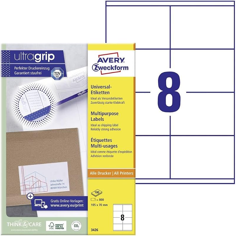 Avery Zweckform A4 White Labels Inkjet Laser 800 Pack 105x70mm