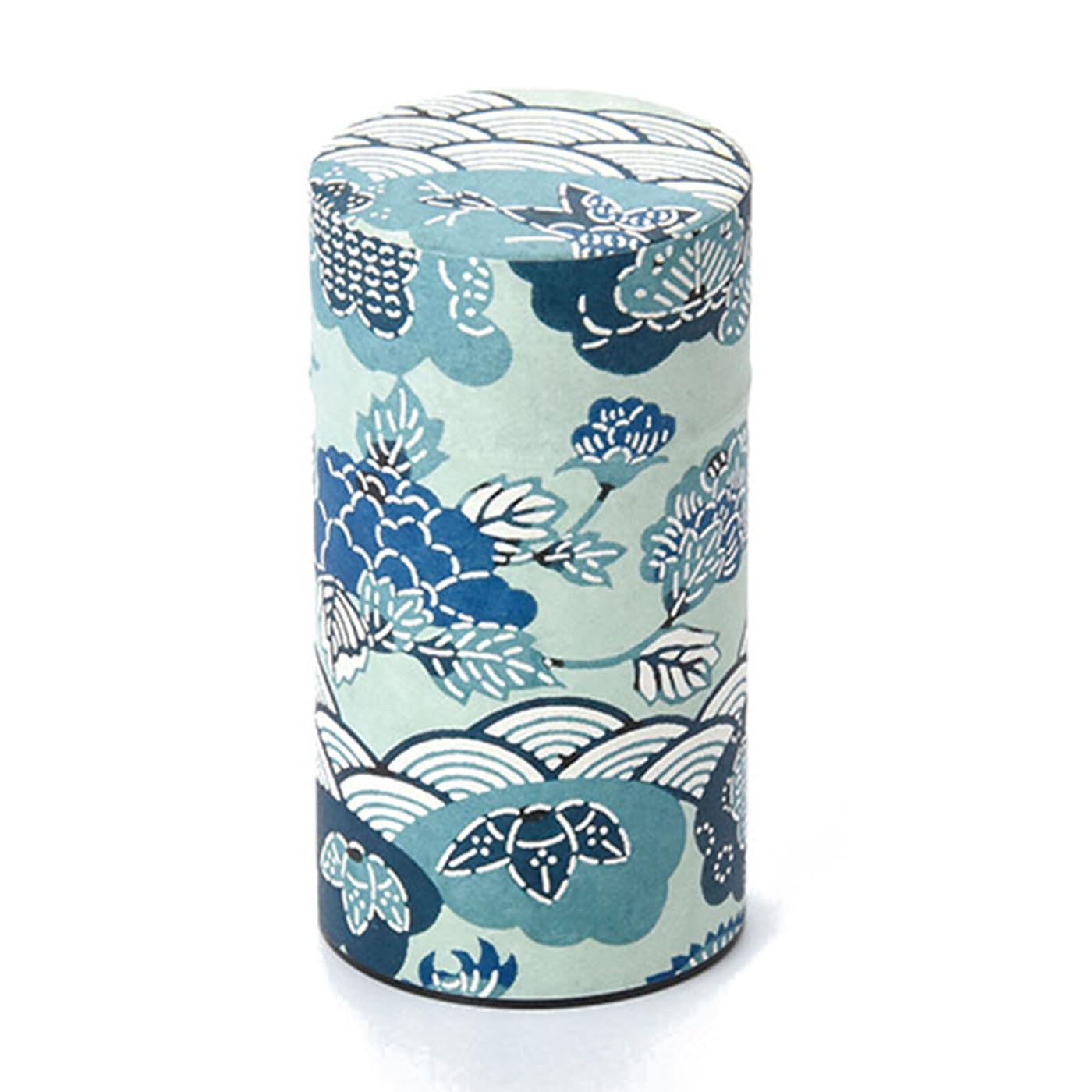 Photo 1 of Waraku Fuuka Japanese Pokkan Coffee Spice Tea Tin Canister Washi Paper Storage with Lid 7.05 oz Capacity (Shiki Seigaiha)