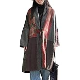 Vintage Floral Patchwork Kimono Quilted Jackets for Women Long Open Front Coat with Pockets Boho Chic Casual Wear
