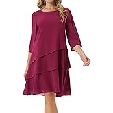 Seta T Women's Chiffon Dresses 3/4 Bell Sleeve Crewneck Tiered Layered Flowy Dress Party Wedding Outfits