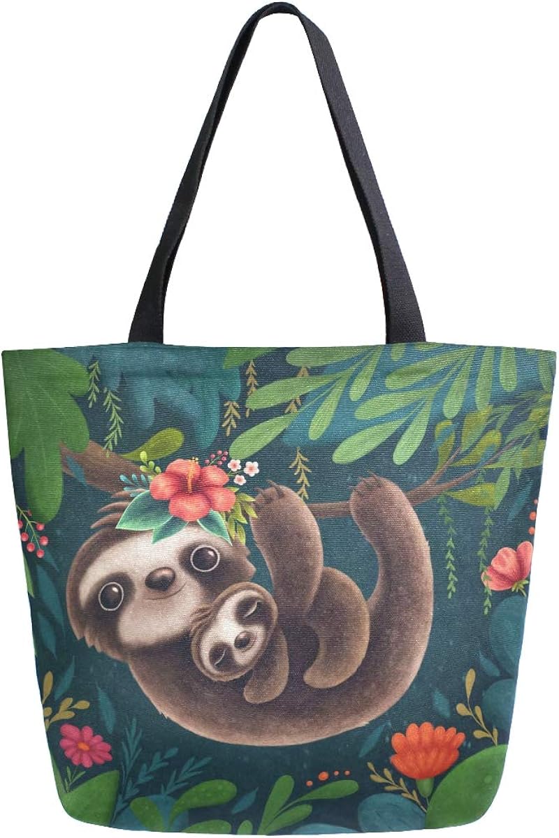 Cute Sloths Canvas Tote Bag Large Women Casual Shoulder Bag Handbag