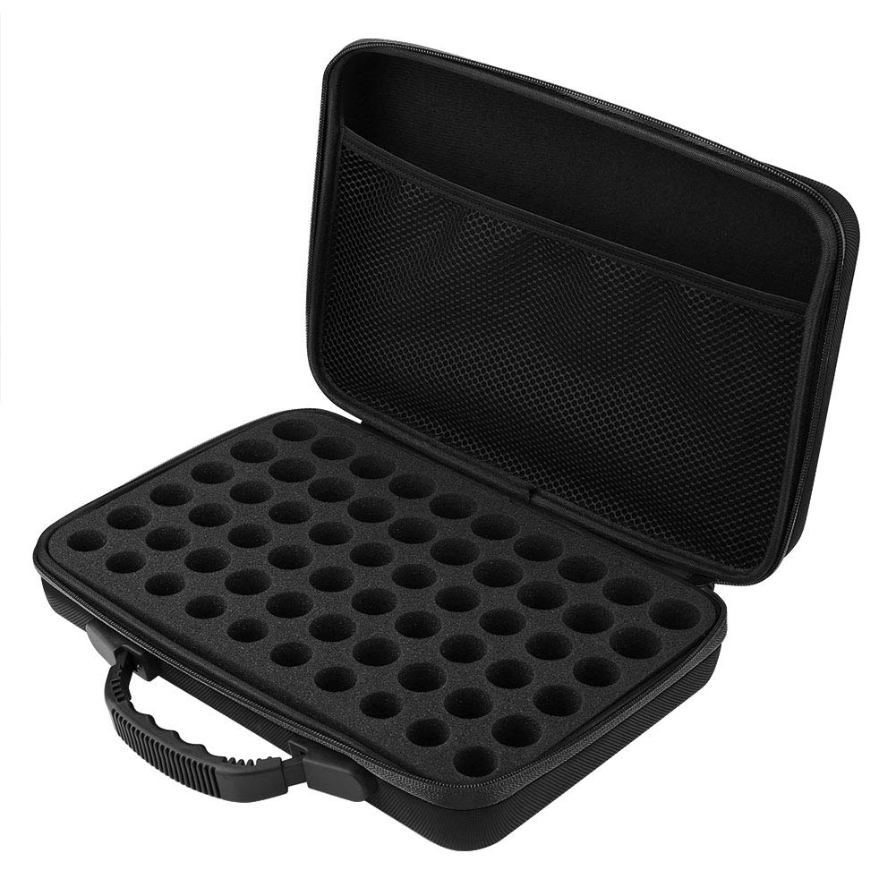 Atyhao 60 Bottles Waterproof Hard Shell EVA Large Capacity Essential Oils Handle Carrying Case Bag Nail Polish Storage Box Foam Insert Organizer Tote(Essential Oil not Included)(Black)