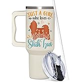 Couple Fox Shih Tzu Gifts for Girls & Women, Christmas and Mother's Day Gifts for Shih Tzu Lovers, Birthday Present Idea for Dog Owners, Dog Mom 40oz Tumbler with Handle & Straw