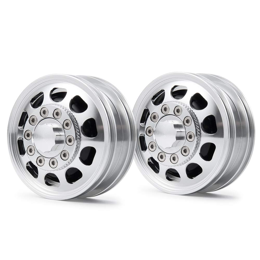 AXspeed Front Beadlock Wheel Rims for 1: 14 Scale Tamiya RC Climbing Trailer Cargo Truck, Pack of 2
