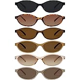SUNOVELTIES 6 Pack Retro Oval Sunglasses for Women/Men Chic Cat Eye 90s Sunnies Lightweight Narrow Shades Y2k Glasses