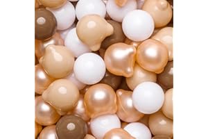 GOGOSO Bear Ball Pit Balls Shapes BPA Free Plastic Play Balls Crush Proof Kids Toddlers Baby Pastel Pelotas Toy Shaped Giant Friendship Bracelet, 2.15inch 100pcs, Brown Beige Gold White