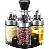 Mlici Olive Oil Dispenser and Vinegar Bottle Set of 6 Bottles, Glass Condiment Set with 360° Rotating Holder, Cruet Olive Oil