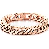 COOLSTEELANDBEYOND Mens Stainless Steel Cuban Chain Curb Chain Bracelet, Rose Gold, Satin Finish