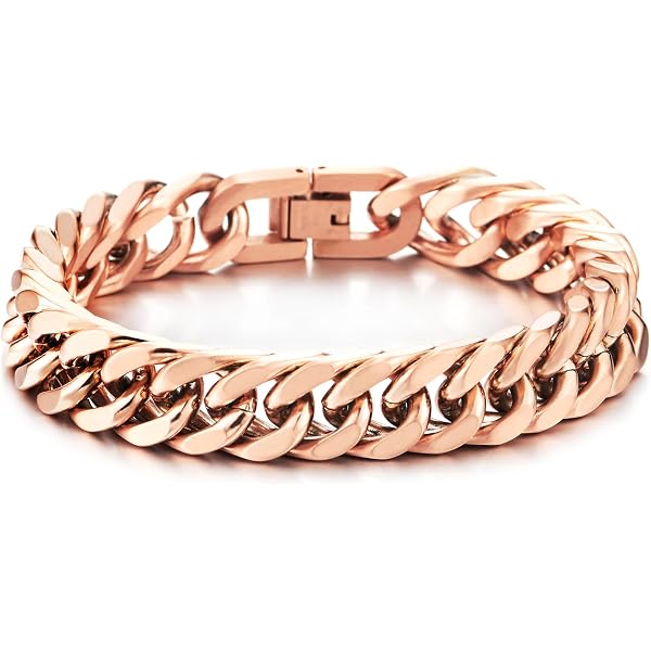 COOLSTEELANDBEYOND Men's Stainless Steel Cuban Chain Bracelet - Large Curb Link, Satin Aged Silver, 8.46" Length - View #3