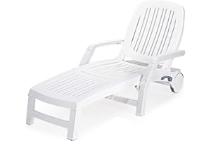 Giantex Chaise Lounge Outdoor 6 Adjustable Backrests Lounge Chair Recliner with Wheels for Patio, Poolside, Garden Foldable Beach Sunbathing Lounger(1, White)