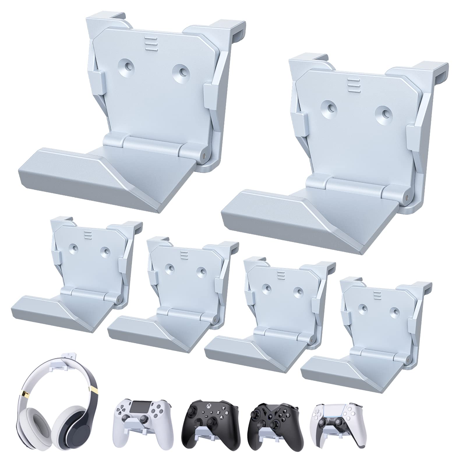 Wall Mount Holder for PS5 Pro/Slim and Switch Controllers - Strong Adhesive/Screw Headphone Stand, Headset Hanger Hook for Universal Controller and Headset - 6 Pack