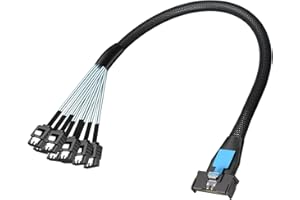 H!Fiber.com MCIO 8X to 8X SATA Cable, SFF-TA-1016, Mini Cool Edge IO Host/RAID to SATA Target HD, SAS3.0, 100-ohm, Silver Pla