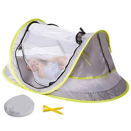 Volwco Tente De Plage Pour Bébé Moustiquaire Pour Bébé Portable Tente De Plage Protection Uv Upf 50 Lit De Bébé Léger Et 2 Piquets