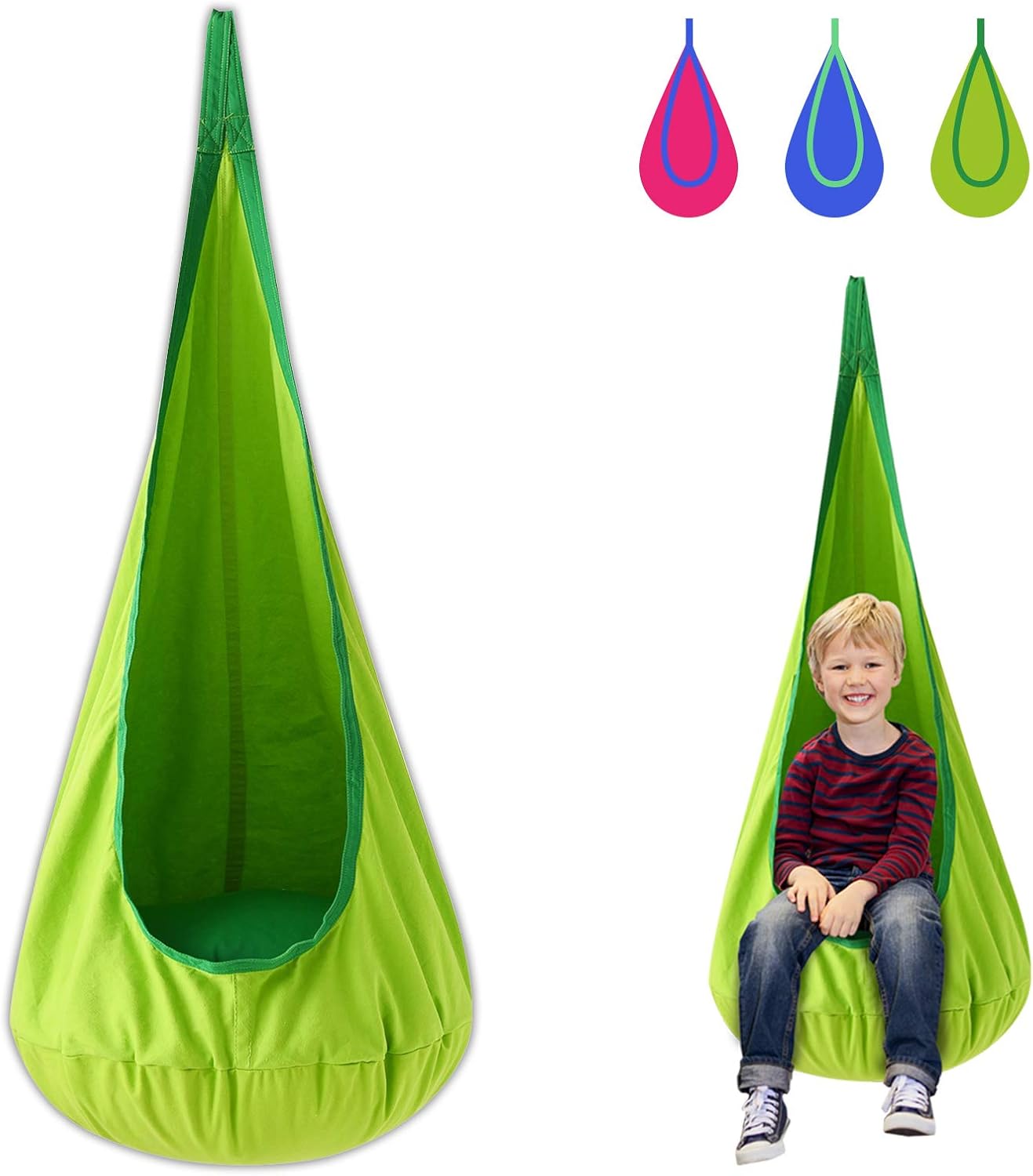 amazon com harrage kids swing pod chair 100 cotton hammock pod with durable air cushion for child hanging seat nook tent strong hammock nest for indoor and outdoor reading book rest green kitchen