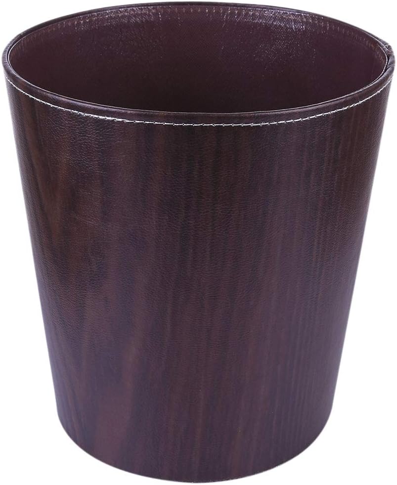HMANE 10L/2.64 Gallon PU Leather Trash Can Wood Grain Design Waterproof Wastebasket Paper Basket for Home Office Bathroom - (Type 06)