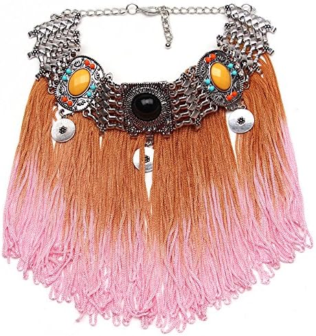 Tassels Statement Necklace 2016 Sweater Necklaces Jewelry Chocker Chain Jewelry Gem pink (Reseo)
