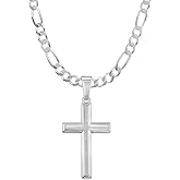 Silver Shoppe Jewelry Mens Sterling Silver Traditional Cross Pendant with Italian Figaro Chain Necklace