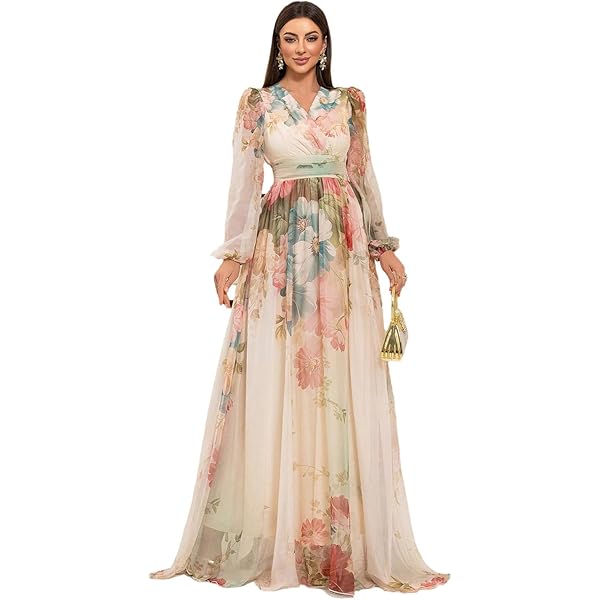 medeshe women's chiffon floral holiday beach bridesmaid maxi dress sundress Ruffle Maxi Dress, Long Flowy Beach Cotton Dress, Beach Bride main image 0