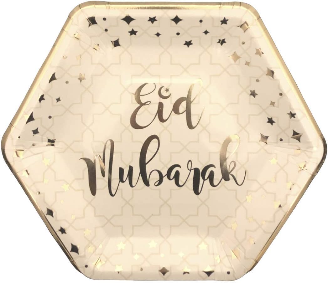 Peacock Supplies - Eid Mubarak Party Plates (10pk) - Cream & Gold