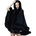 SUFCOMOU Women Hooded Poncho Cape Faux Fur Shawl Wrap with Fur Trim Sleeveless Cardigan Dressy Cloak Fashion Tops Coat