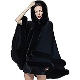 SUFCOMOU Women Hooded Poncho Cape Faux Fur Shawl Wrap with Fur Trim Sleeveless Cardigan Dressy Cloak Fashion Tops Coat