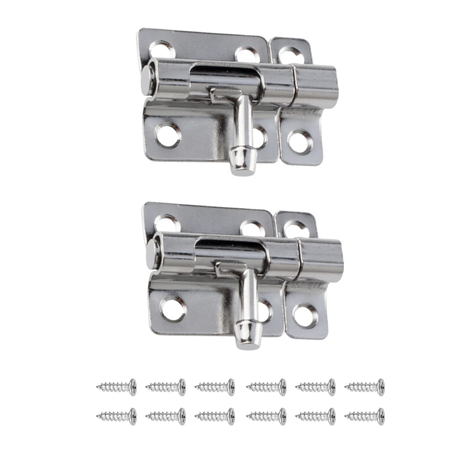 2 Set Door Bolt Locks Stainless Steel Sliding Bolt Latch Lock, Small Plate Latches Garden Gate Lock for Securing Internal Doors for Bedrooms, Bathrooms, Cupboards and Storage Units(Silver)