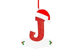 AYEBEAU Christmas Initial with Red Hat Christmas Tree Ornaments Personalized DIY Christmas 26 Letters Ornaments Christmas Decoration Xmas Tree Hanging Decor (J)