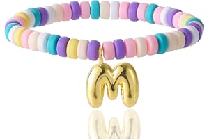 CCINPPY Colorful Beaded Initial Bracelets for Women Trendy, Cute Stretch Gold Letter Charm Bracelets, Personalized Jewelry Gift