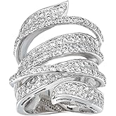 Delicin Jewelry Rhodium Plated Cubic Zirconia Wide Band Cocktail Ring