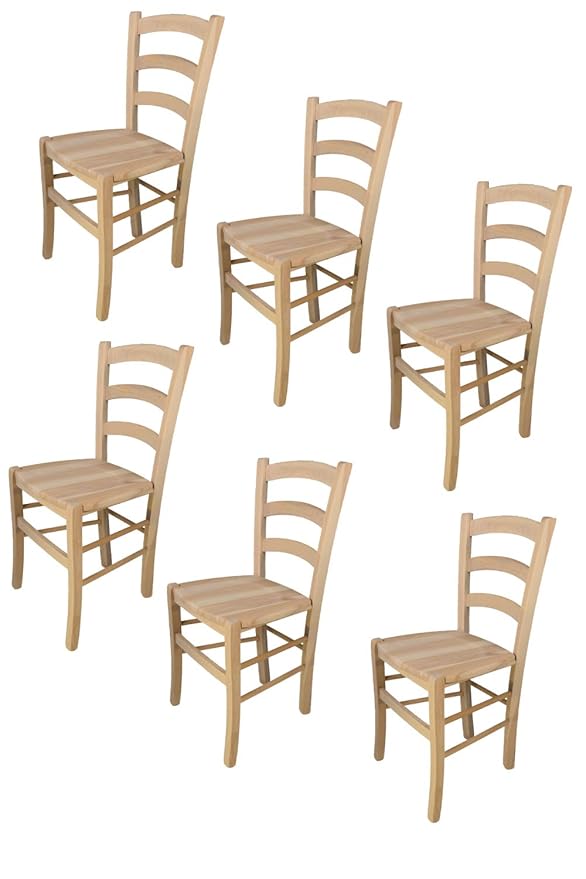 Tommychairs 6er Set Stühle Venezia 38 im klassischen Stil robuste Struktur aus poliertem Buchenholz, unbehandelt und 100% nat