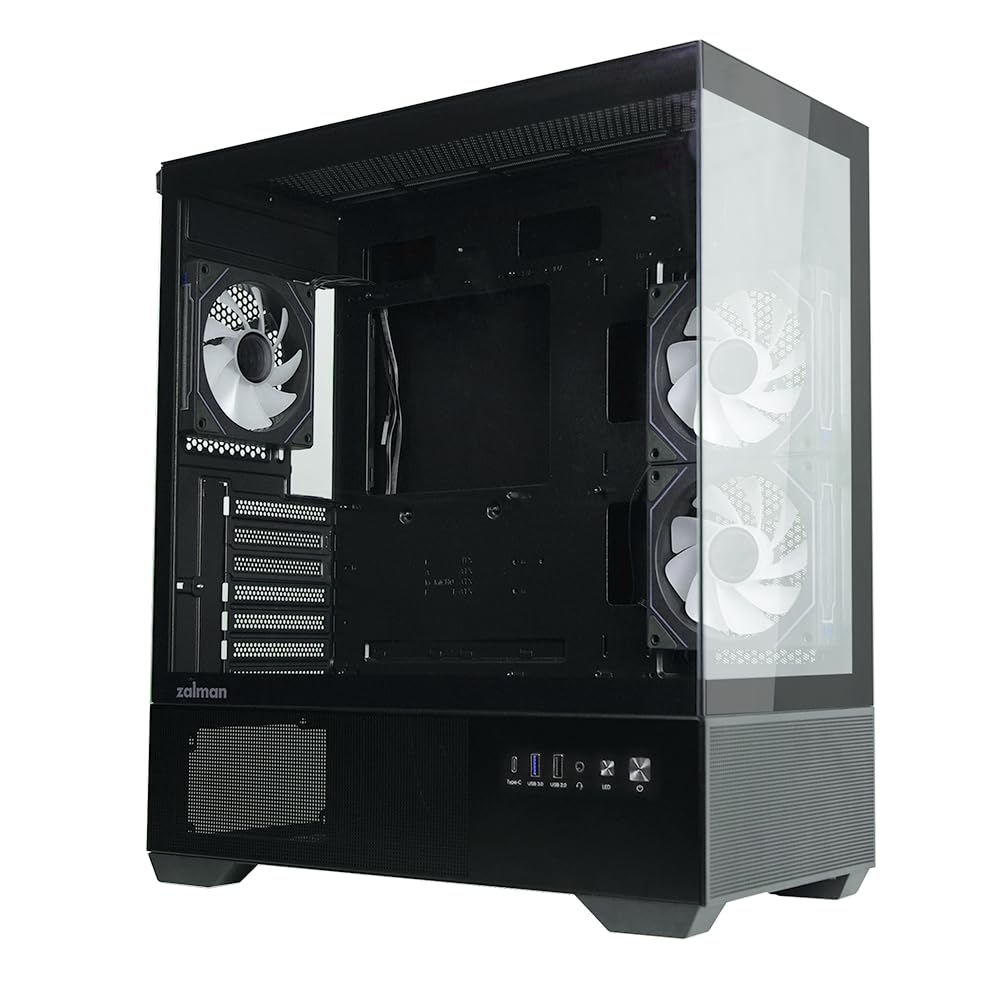 Zalman CHRONIX ATX Mid-Tower PC Case, 3 x Prism ARGB Fans Preinstalled, USB Type-C 3.2, RGB Control Button, 360mm Radiator Support, Panoramic Tempered Glass RGB Gaming PC Case, Black