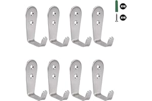 Flyisland Wall Hooks 8 Pcs, Coat Hooks Garage Hook Wall Mounted Hat Hangger Hooks Robe Hook Single Coat Hanger Heavy Duty (8 Pack, Silver)