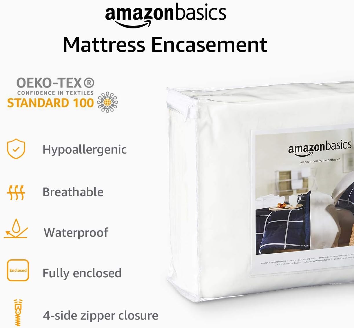 Basics Fully-Encased Waterproof Mattress Cover Protector, Full, Standard 12 to 18-Inch Depth: Home & Kitchen