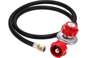 GAS ONE GasOne 2109-RED 4 ft High Pressure 0-20 PSI Adjustable Regulator with Red QCC-1 Type Hose-Works with Newer U.S. Propane Tanks